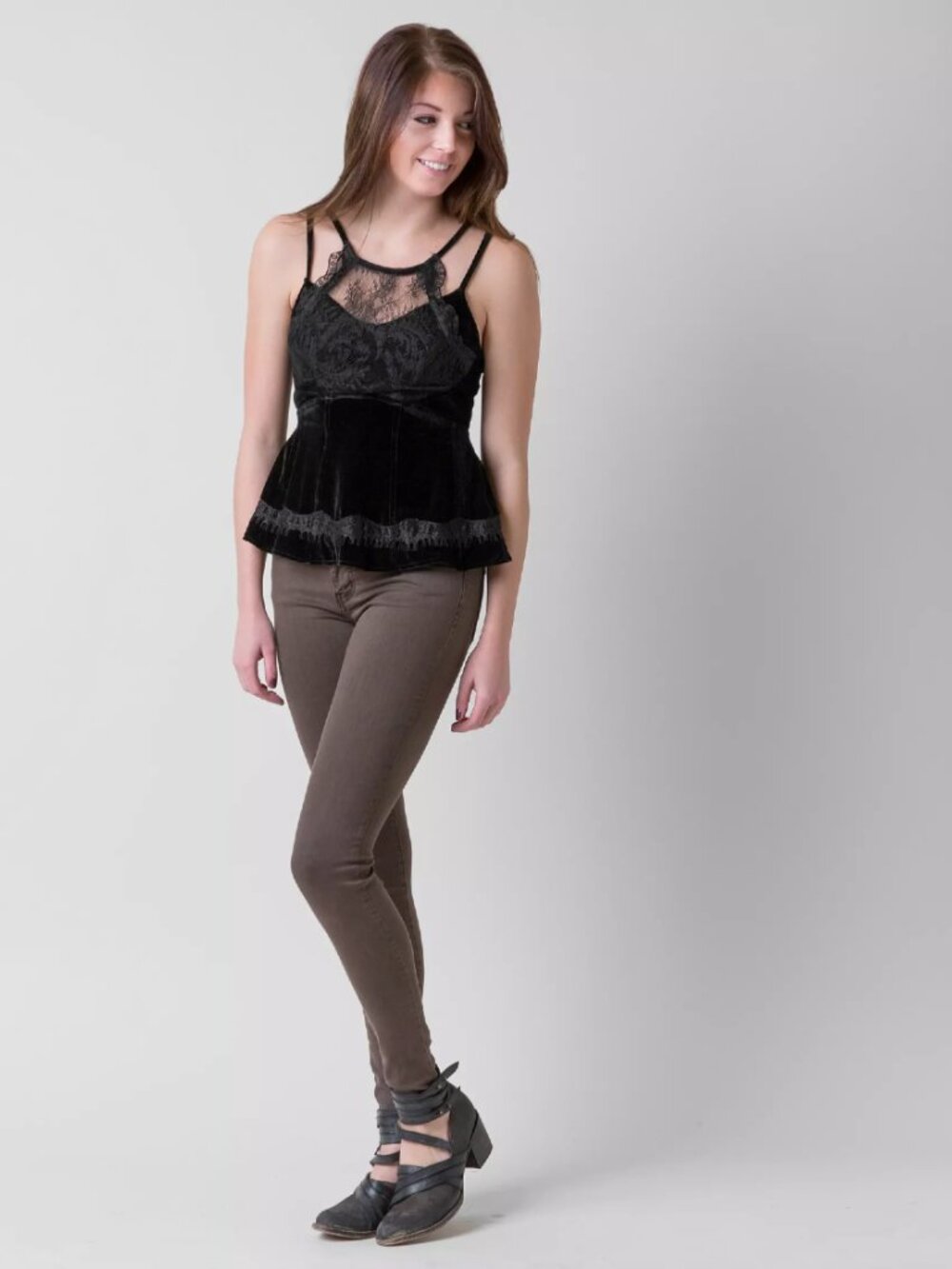 Free People Ellie Velvet Peplum Top